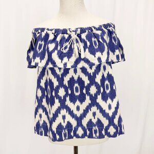 Madewell Women's Size S White Blue Off The Shoulder Top Blouse Tee